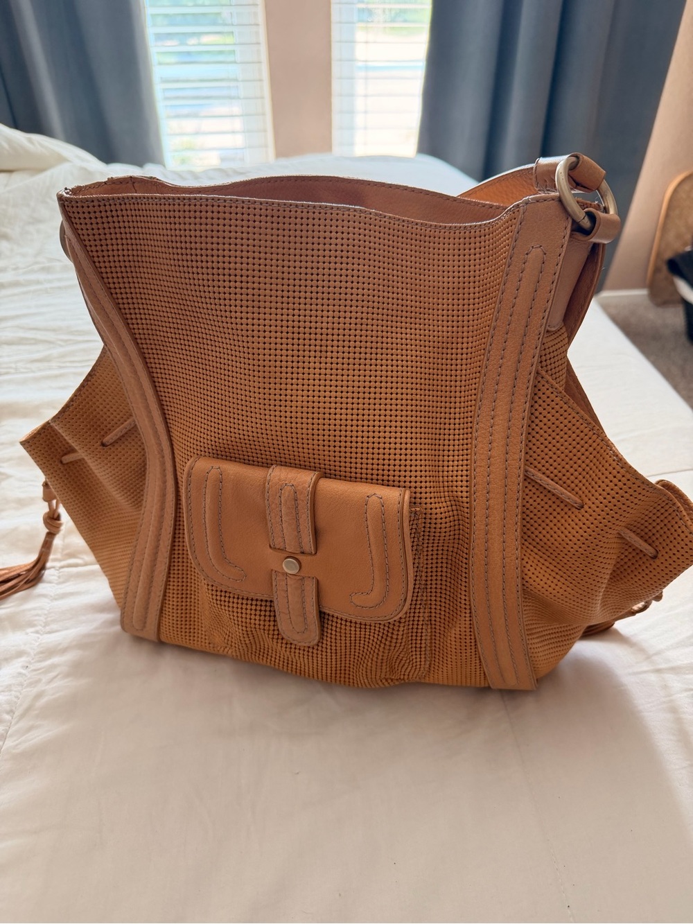 Sondra Roberts Perforated Camel Shoulder Bag